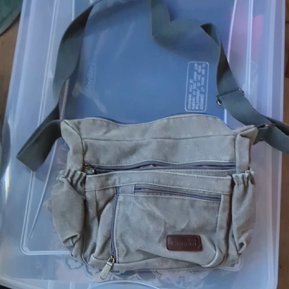Gray Canvas Crossbody Bag